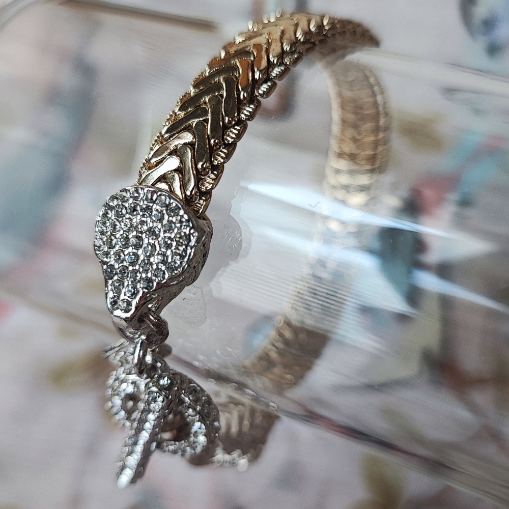 Herringbone Gold & Silver Tone Clear Rhinestone Banana Republic Toggle Bracelet